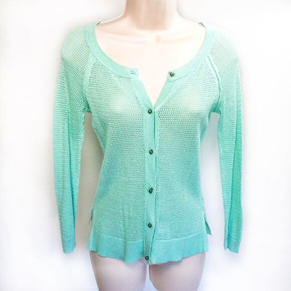 American Eagle Mint Green Mesh Knit Cardigan Sweater Sz XS - Picture 1 of 12